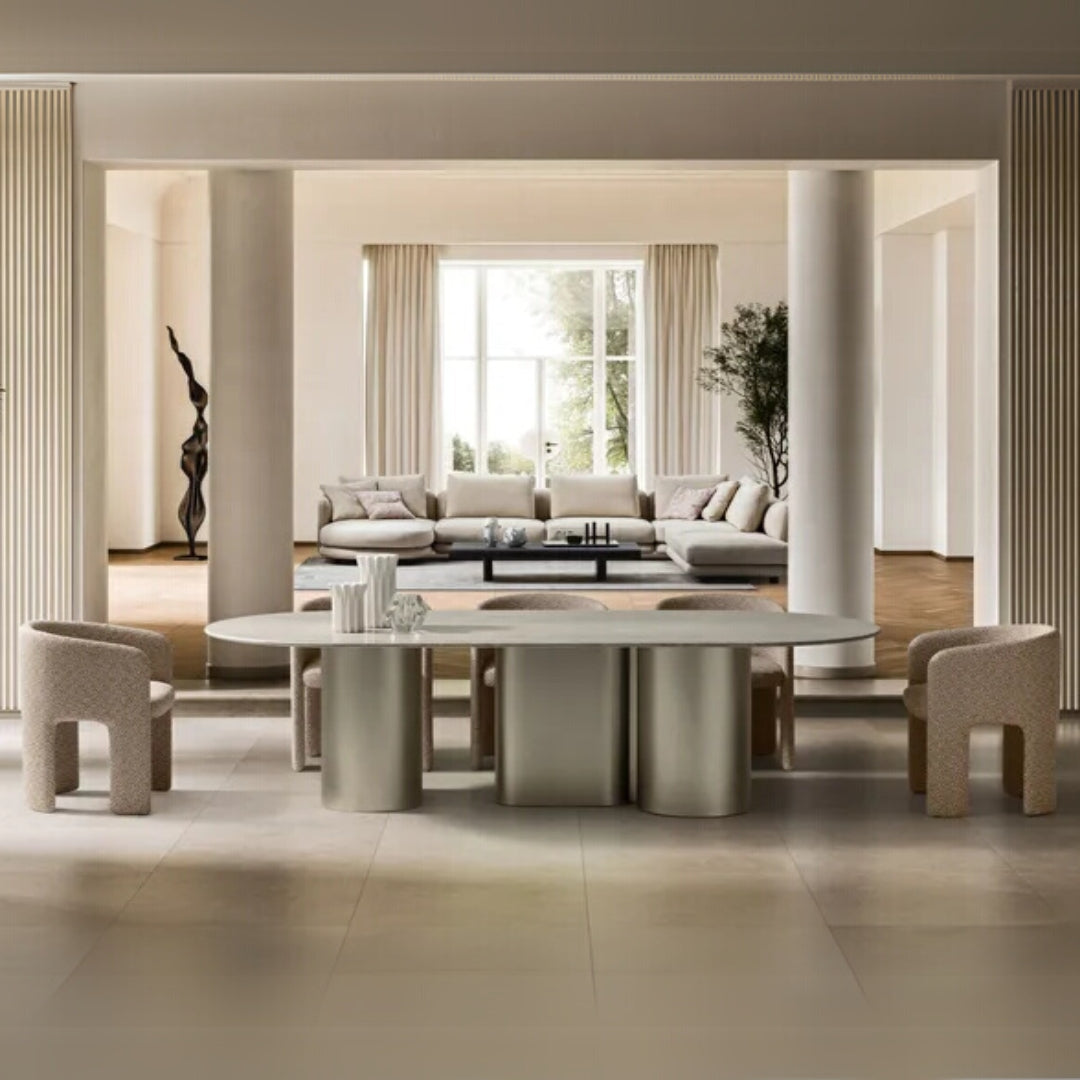 8 Seater Elegant Minimalist Oval Dining Table with Column Legs
