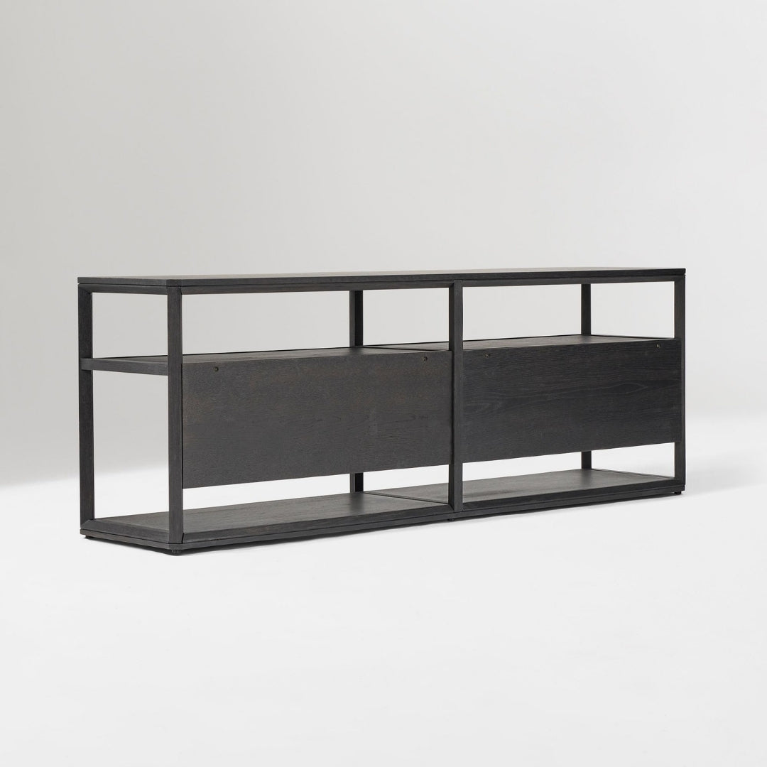 Black Oak Minimalist Open-Shelf TV Unit
