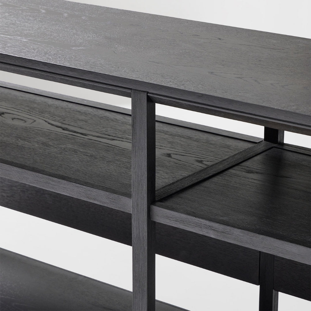 Black Oak Minimalist Open-Shelf TV Unit