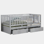 Kids Full Floor Bed with Guardrails and Storage Drawers