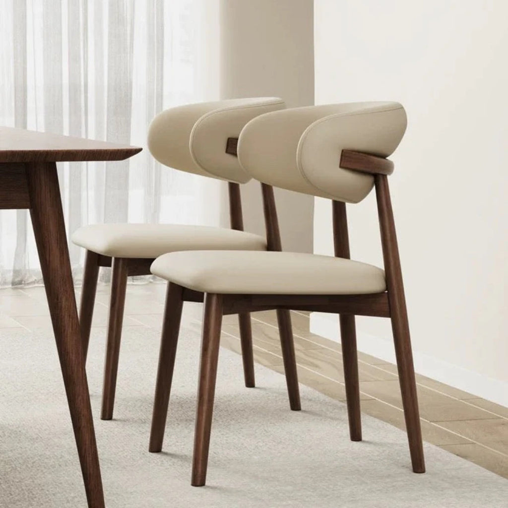 Beige Upholstered Dining Chair with Wooden Legs