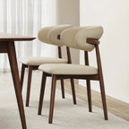 Beige Upholstered Dining Chair with Wooden Legs