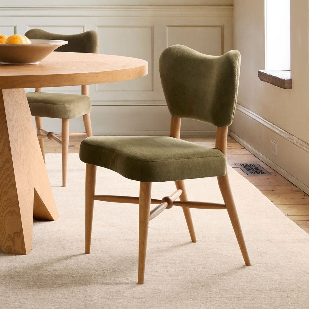Olive Green Upholstered Wooden Dining Chair