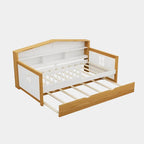 White & Walnut Kids Bed with Trundle and Bookcase