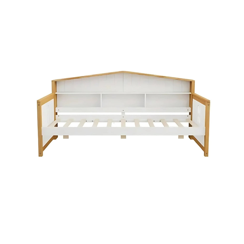 White & Walnut Kids Bed with Trundle and Bookcase