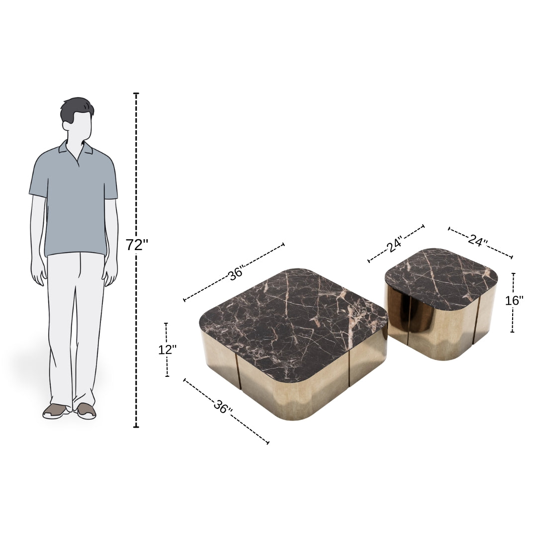 Elegant Set of Two Marble-Top Coffee Tables