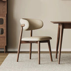 Beige Upholstered Dining Chair with Wooden Legs
