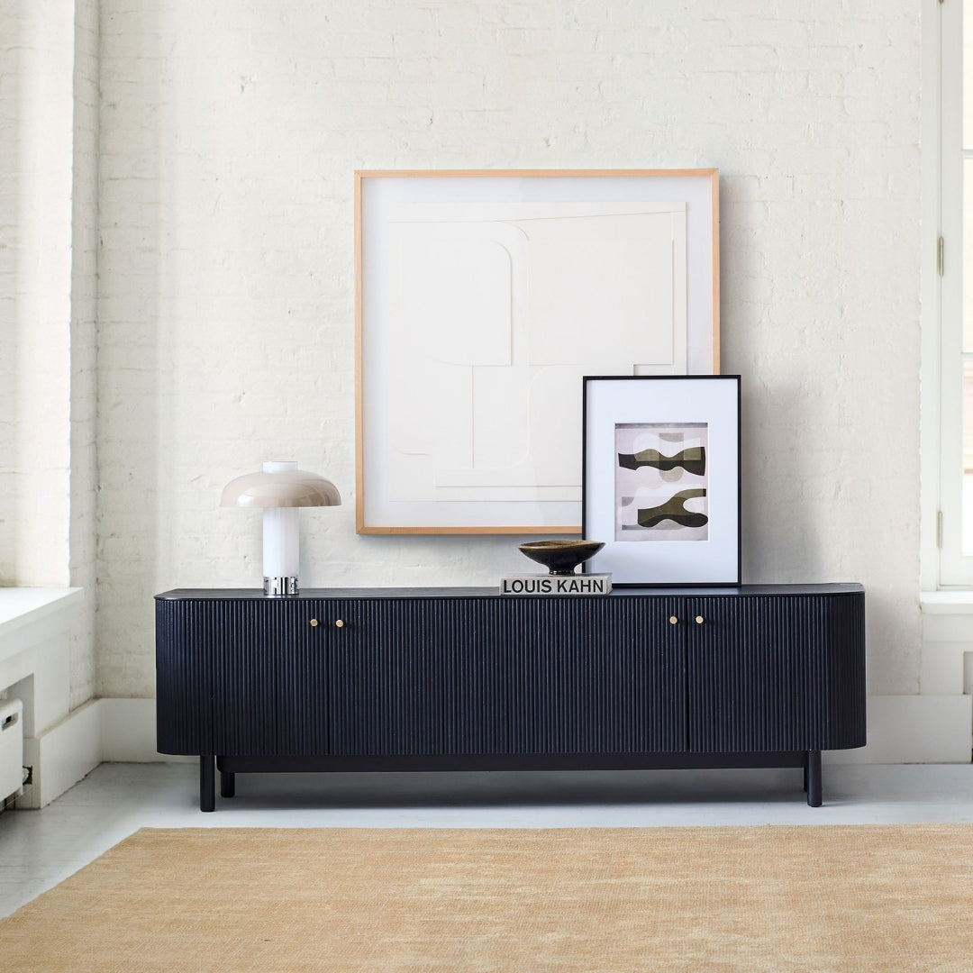 Elegant Black Slatted Media Unit