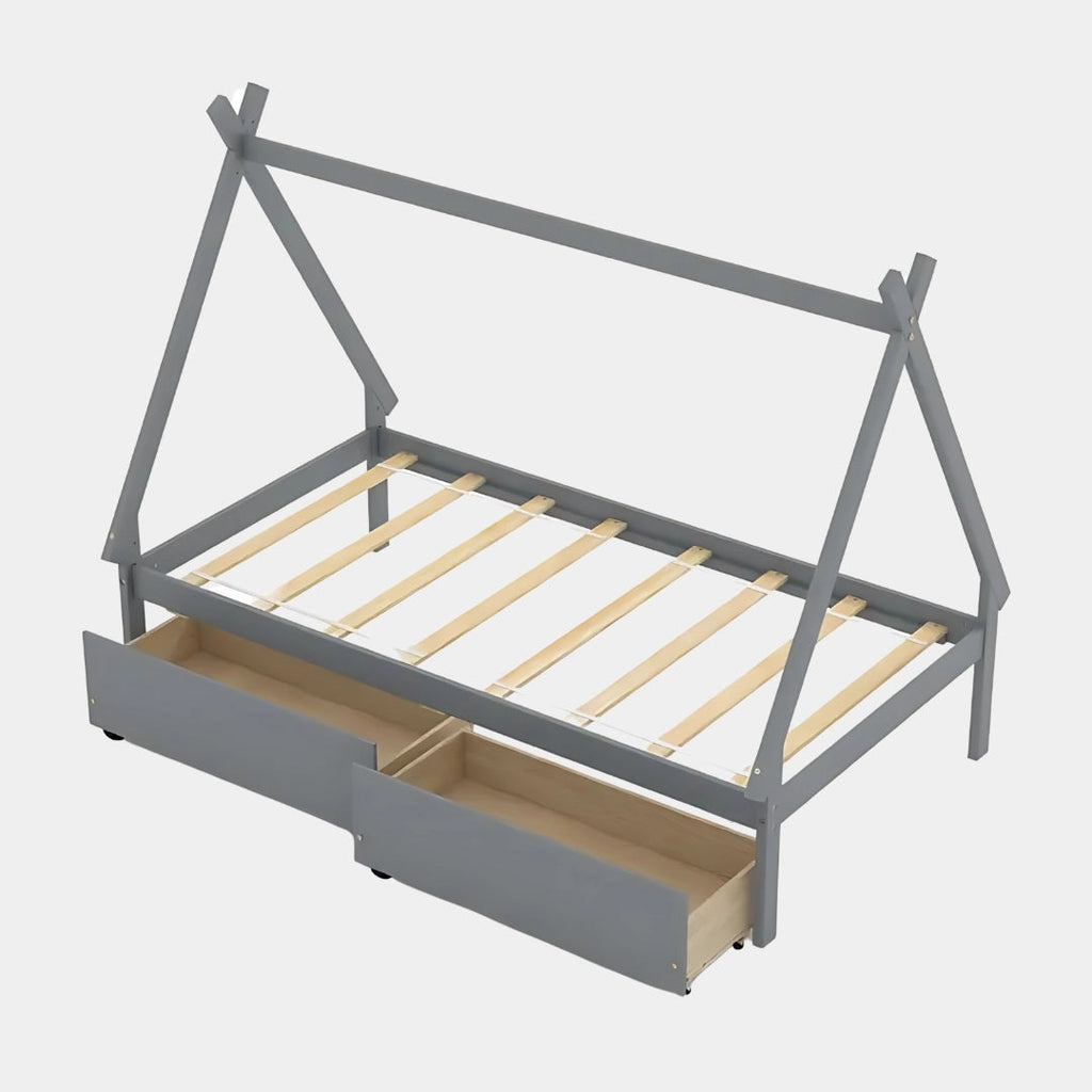 Kids Wooden Tent Bed with Storage Drawers