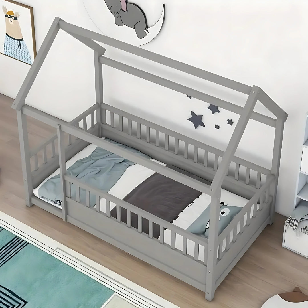 Full Size Kids House Bed with Roof Design