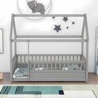 Full Size Kids House Bed with Roof Design