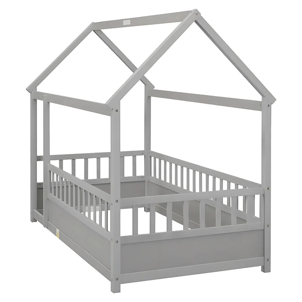 Full Size Kids House Bed with Roof Design