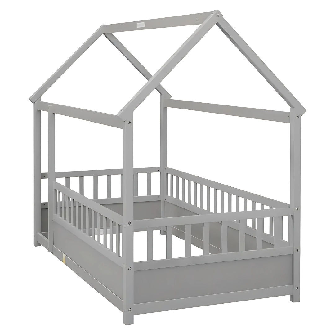 Full Size Kids House Bed with Roof Design