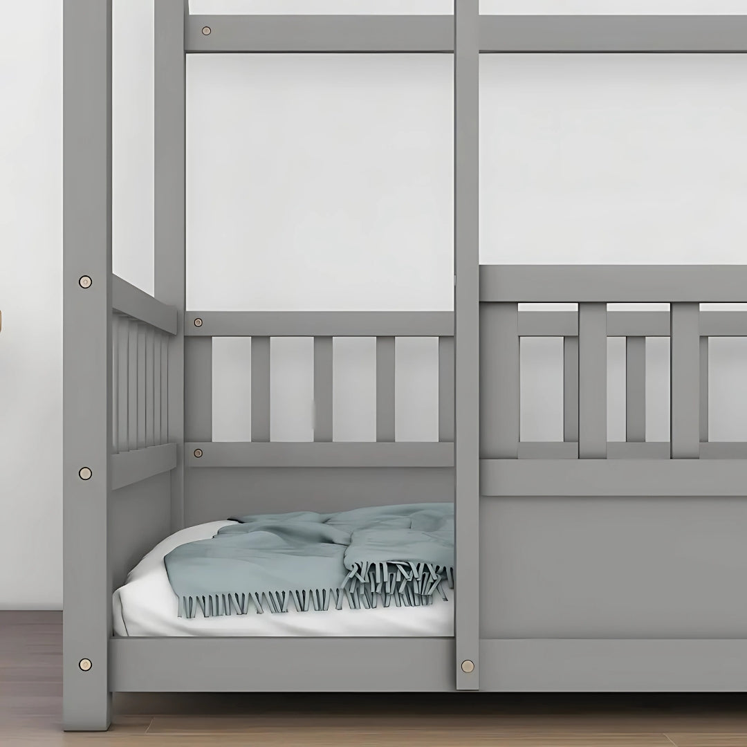 Full Size Kids House Bed with Roof Design
