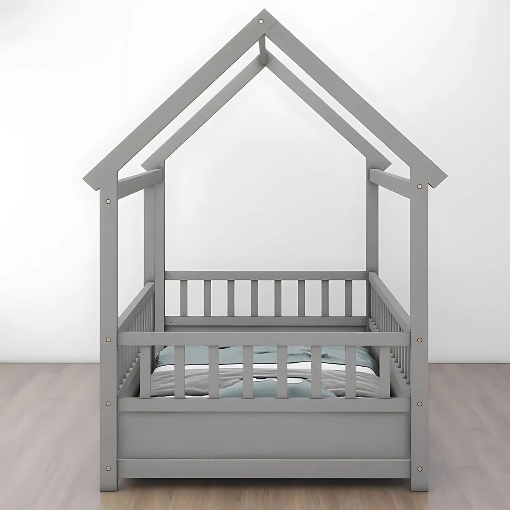 Full Size Kids House Bed with Roof Design