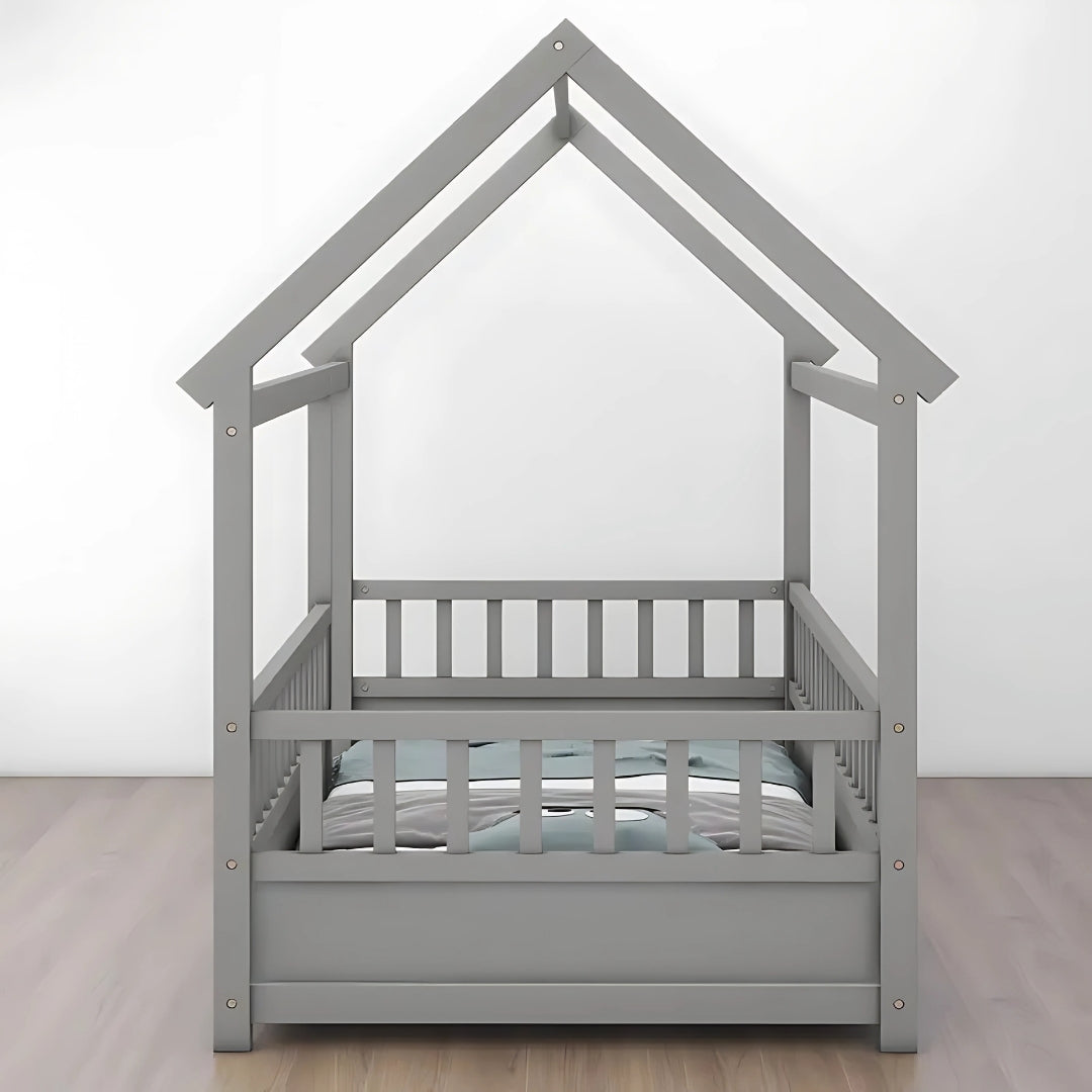 Full Size Kids House Bed with Roof Design