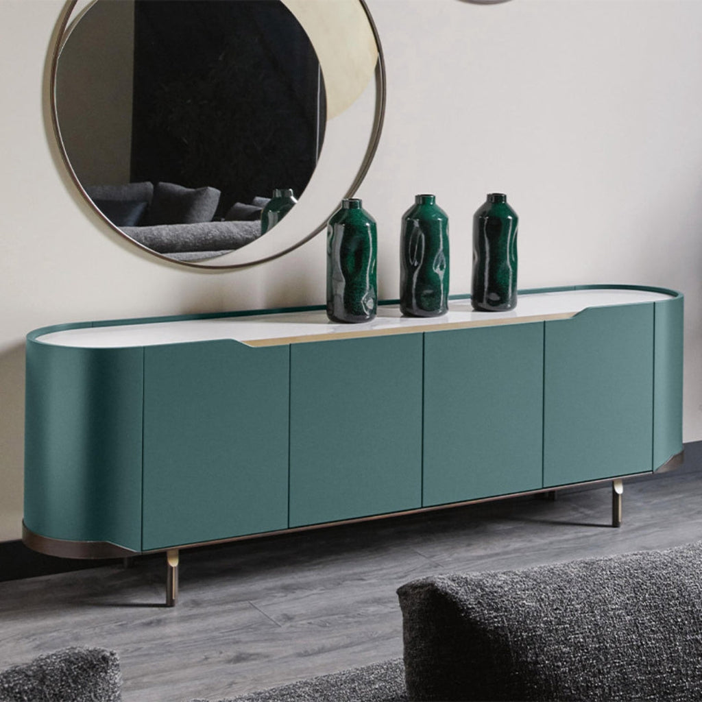 Olive Green TV Unit With Rounded Edges