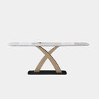 10 Seater White Rectangular Marble Dining Table With X Base