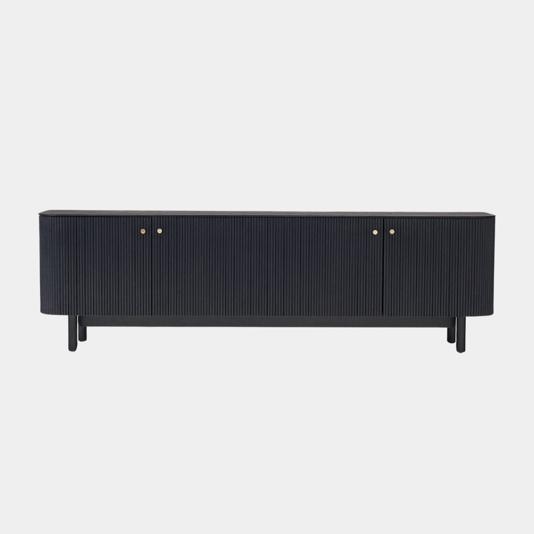 Elegant Black Slatted Media Unit