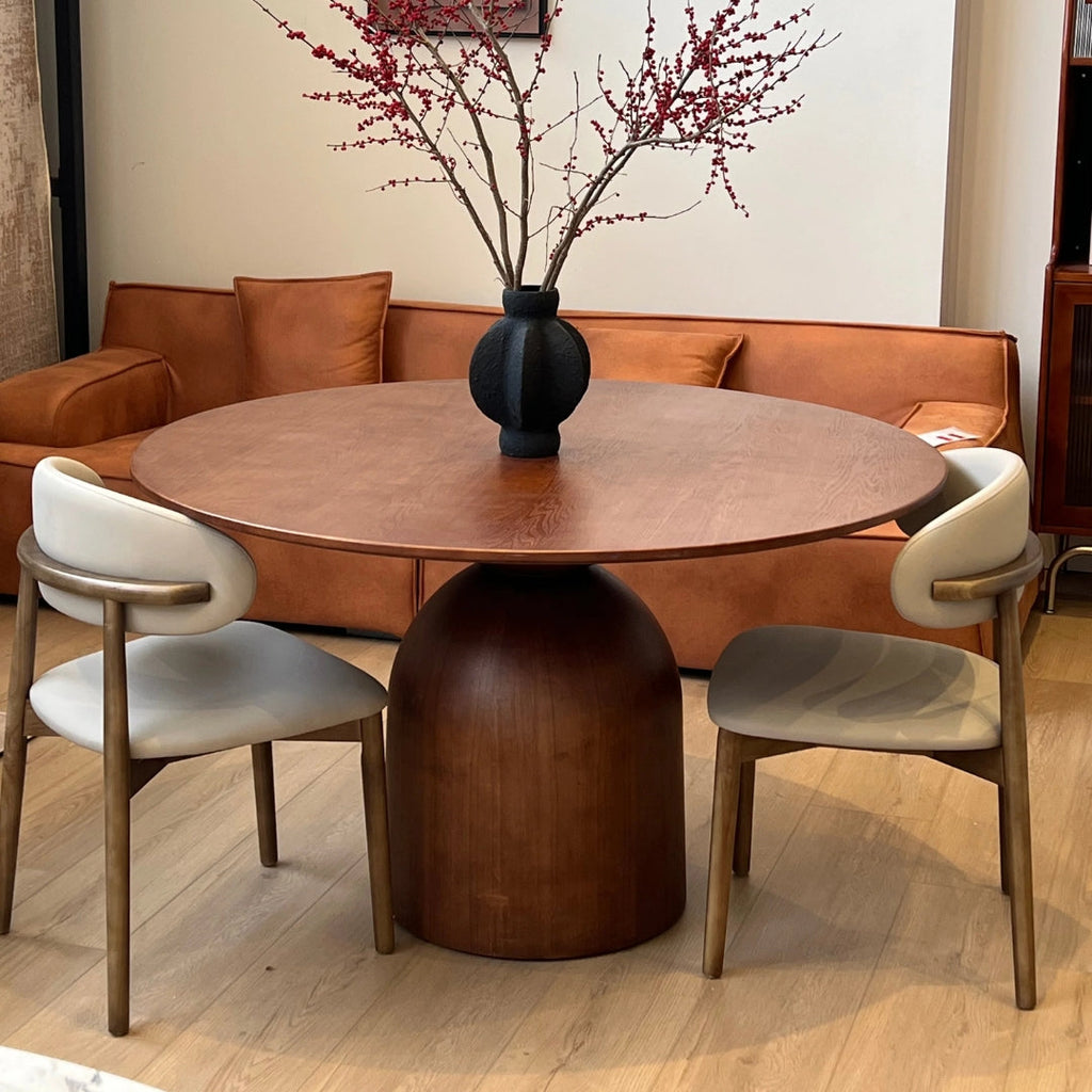 Beige Upholstered Dining Chair with Wooden Legs