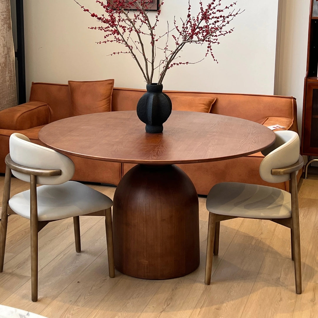 Beige Upholstered Dining Chair with Wooden Legs