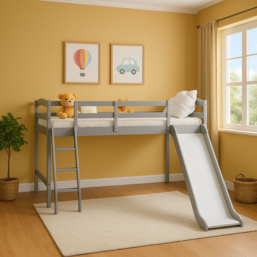 Fun White Loft Bed for Kids with Slide & Stairs