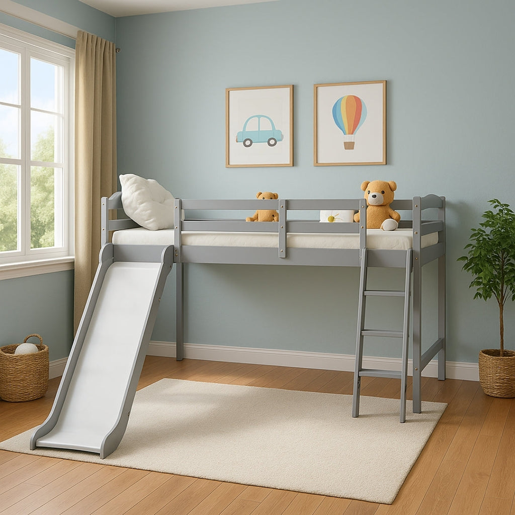 Fun White Loft Bed for Kids with Slide & Stairs