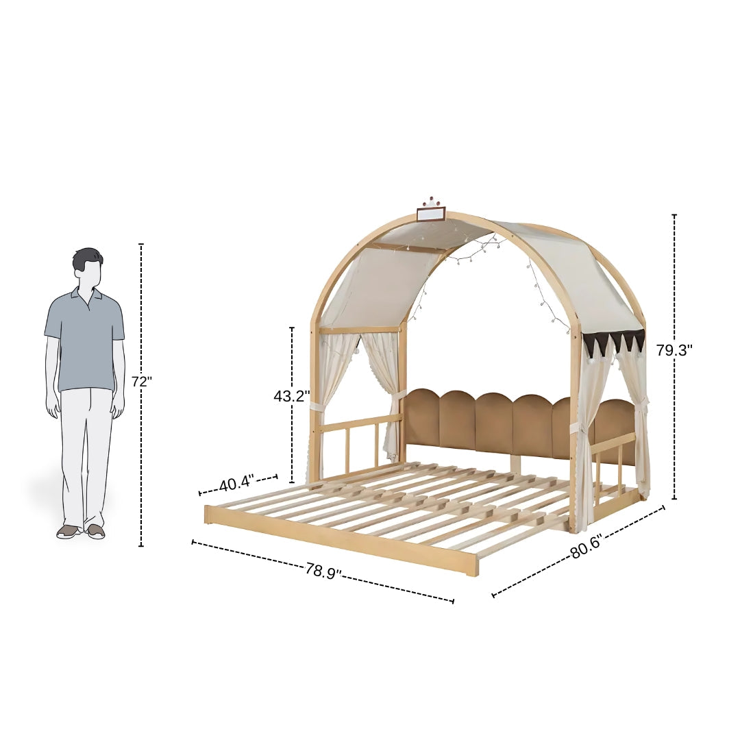 Modern Canopy Kids Bed With Extendable Trundle