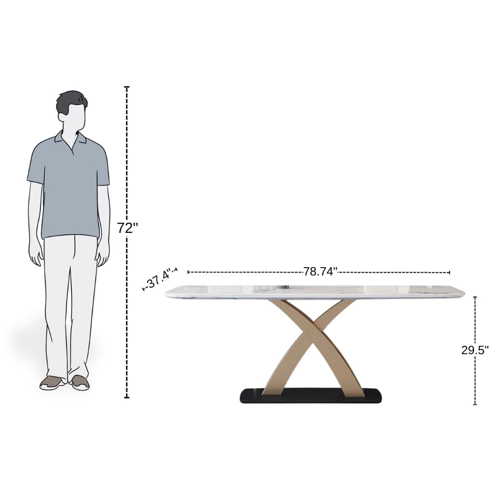 10 Seater White Rectangular Marble Dining Table With X Base