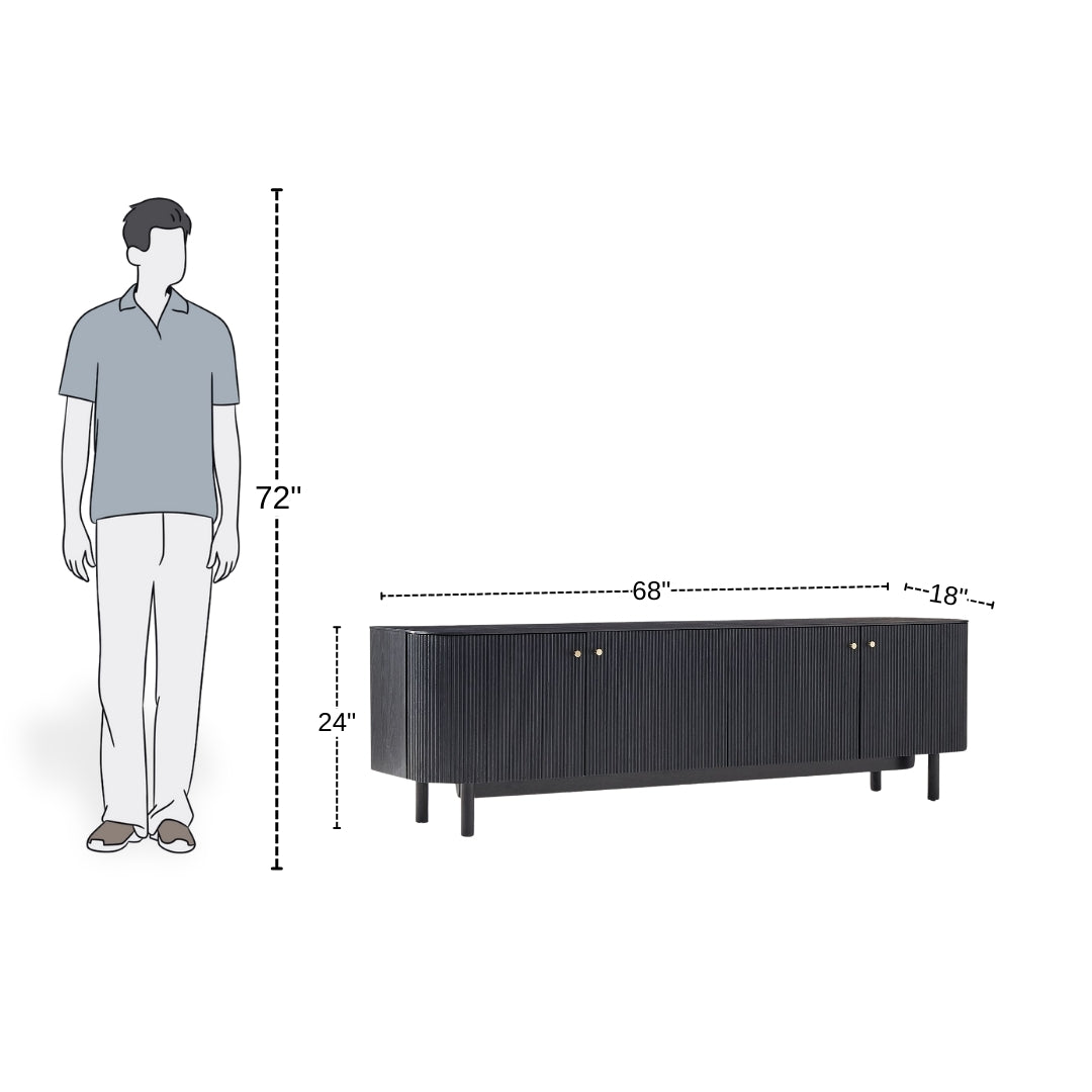 Elegant Black Slatted Media Unit