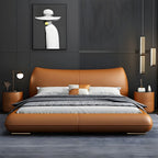 Luxe Tan Modern Leather Bed