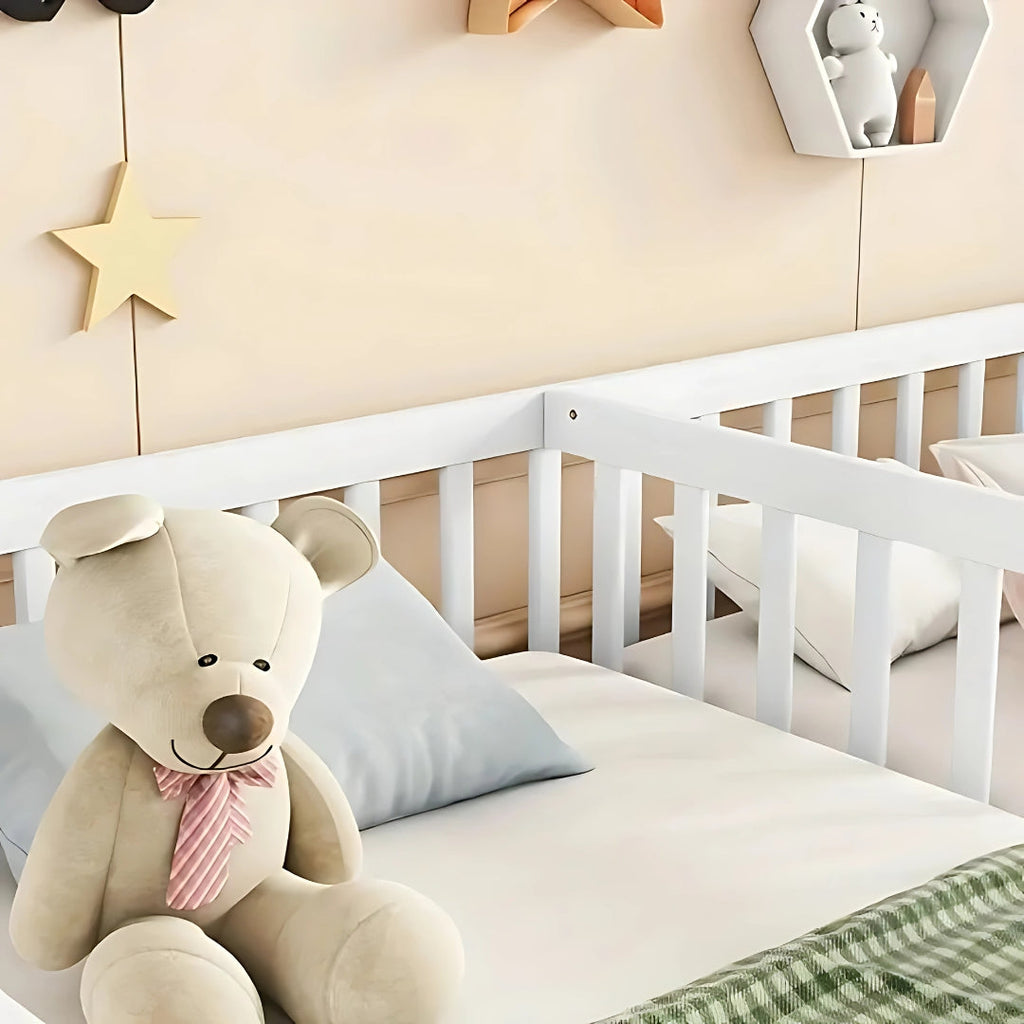 Twin Capacity White Baby Bed With Safety Rails