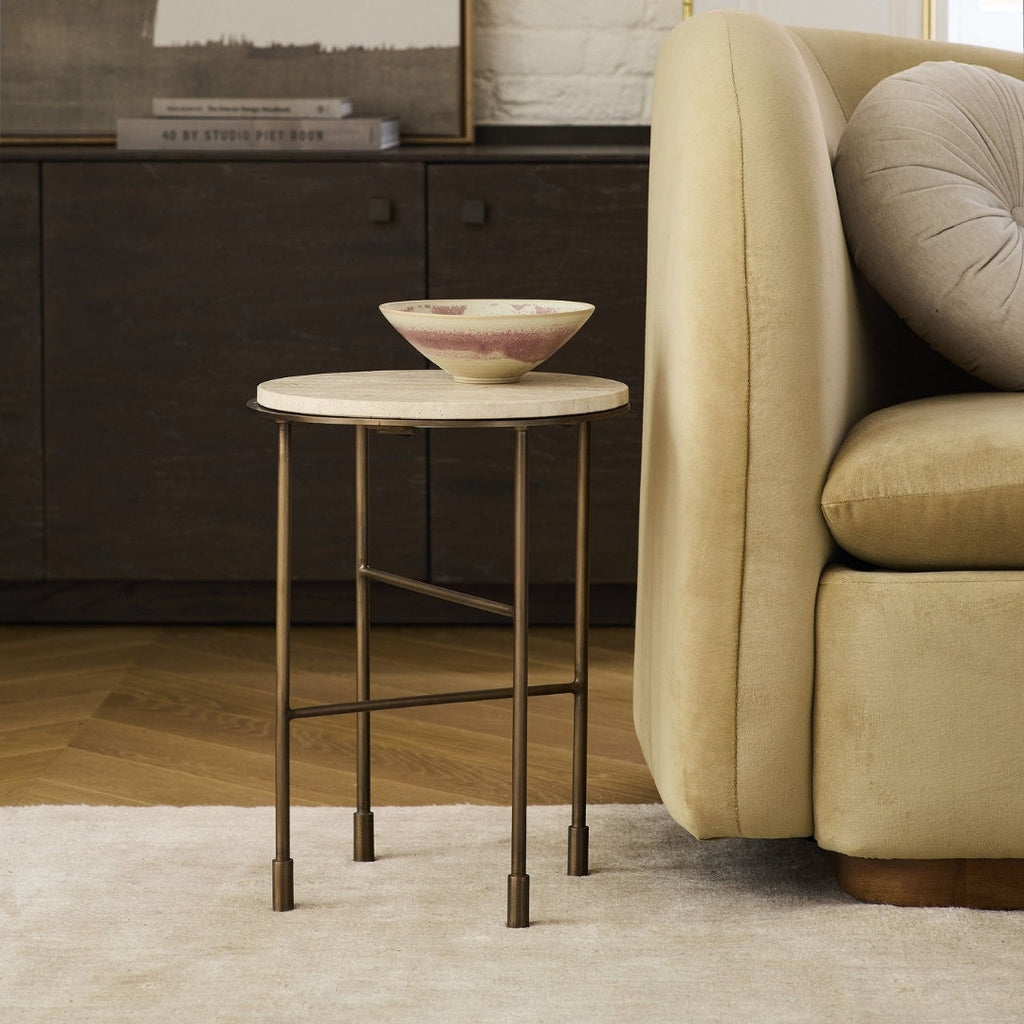 Minimal Ivory Marble & Brass Side Table