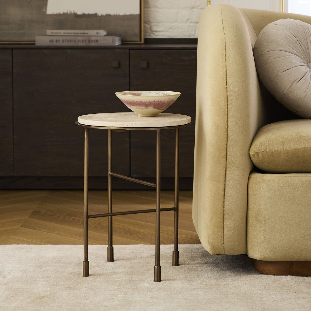 Minimal Ivory Marble & Brass Side Table