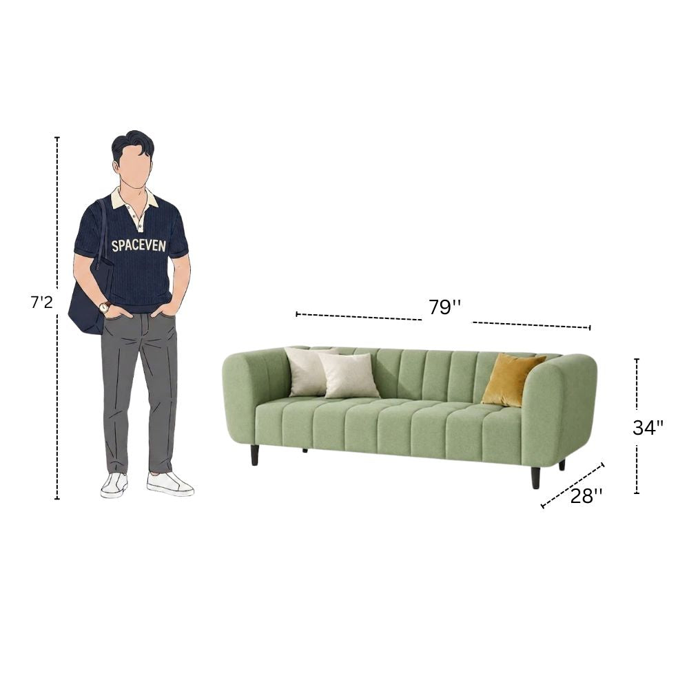 Modern Sage Green Fluted 3 Seater Sofa 2