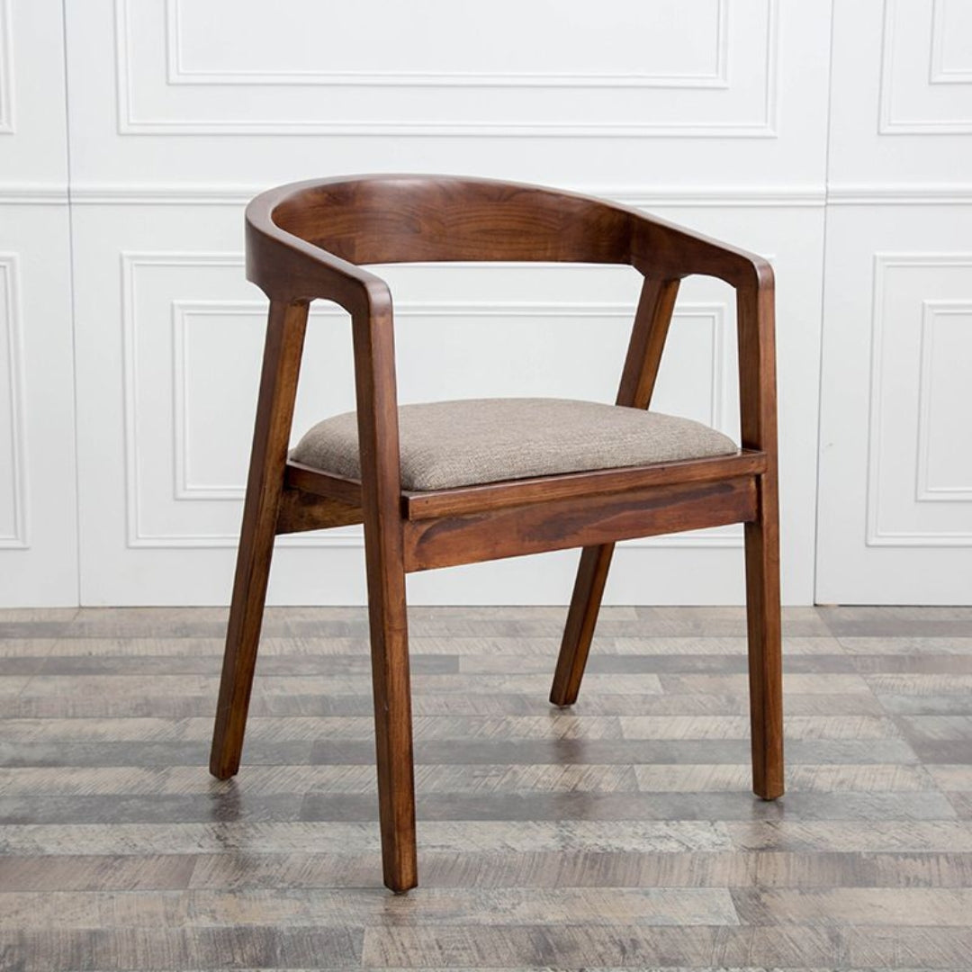 Curved Back Wood Dining Chair with Upholstered Seat