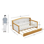 White & Walnut Kids Bed with Trundle and Bookcase