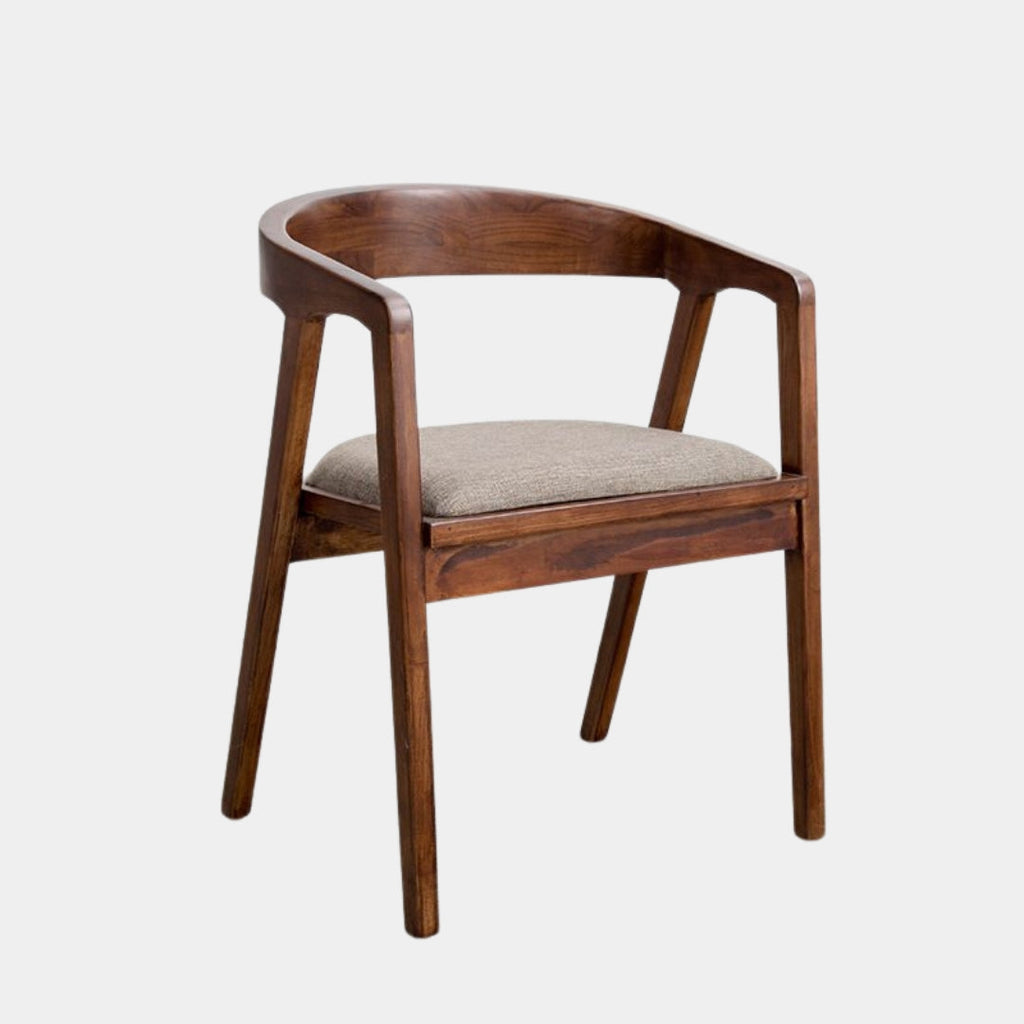 Curved Back Wood Dining Chair with Upholstered Seat