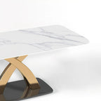 10 Seater White Rectangular Marble Dining Table With X Base