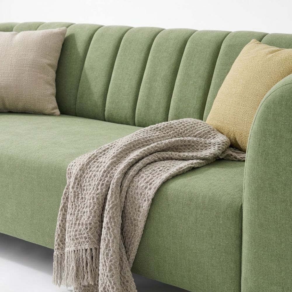 Modern Sage Green Fluted 3 Seater Sofa 3