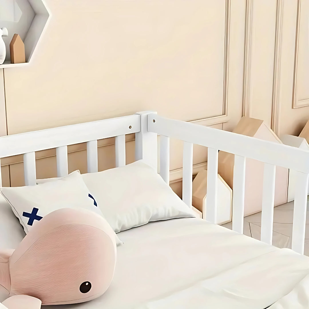 Twin Capacity White Baby Bed With Safety Rails