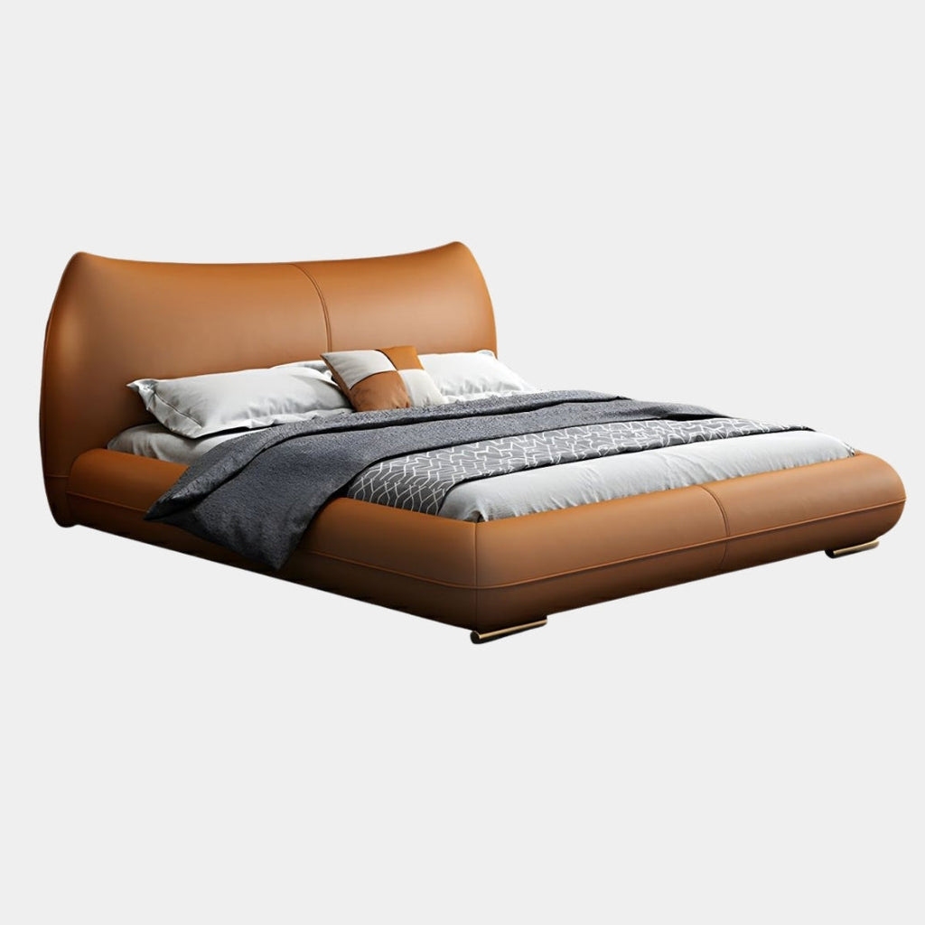 Luxe Tan Modern Leather Bed