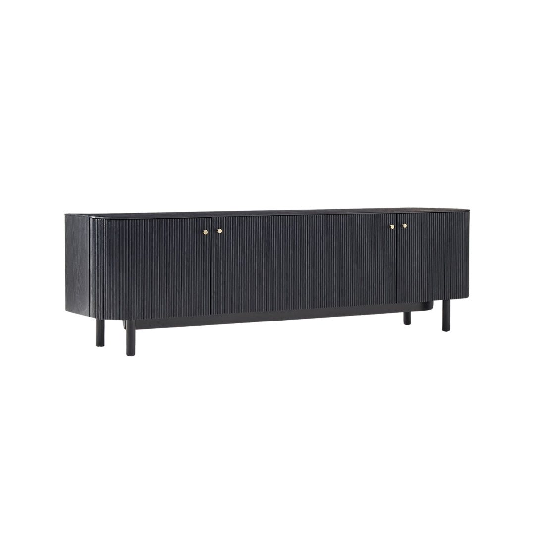 Elegant Black Slatted Media Unit
