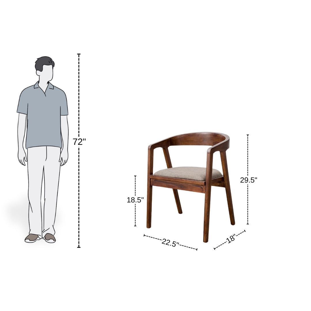 Curved Back Wood Dining Chair with Upholstered Seat