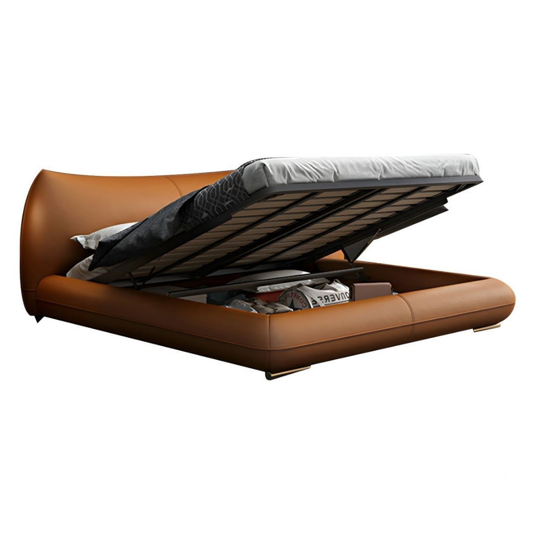 Luxe Tan Modern Leather Bed