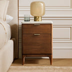 Elegant Two-Drawer Marble Top Nightstand