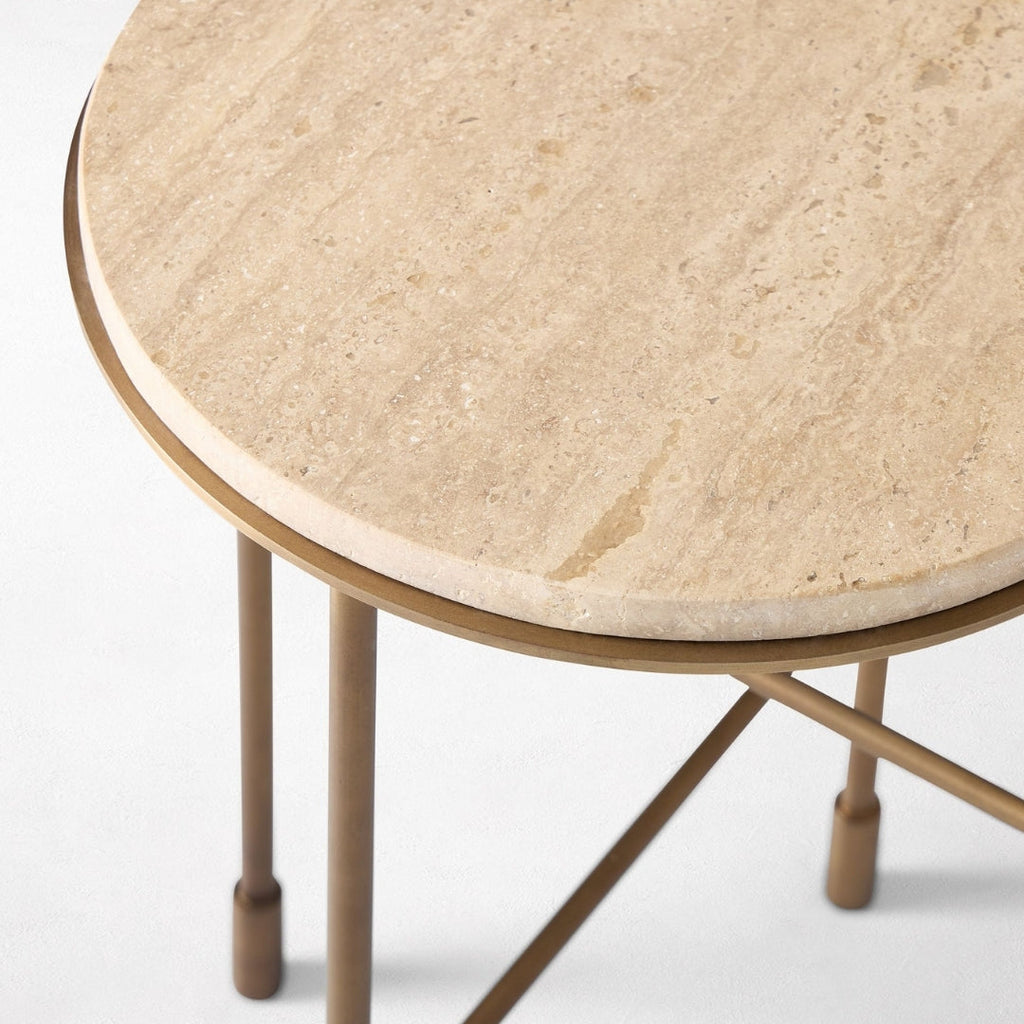 Minimal Ivory Marble & Brass Side Table