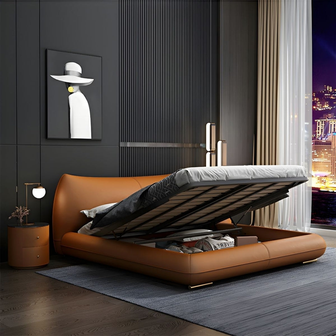Luxe Tan Modern Leather Bed