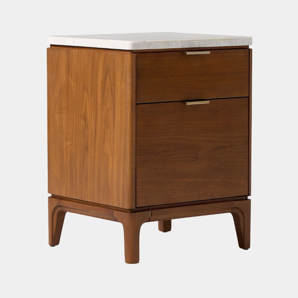 Elegant Two-Drawer Marble Top Nightstand