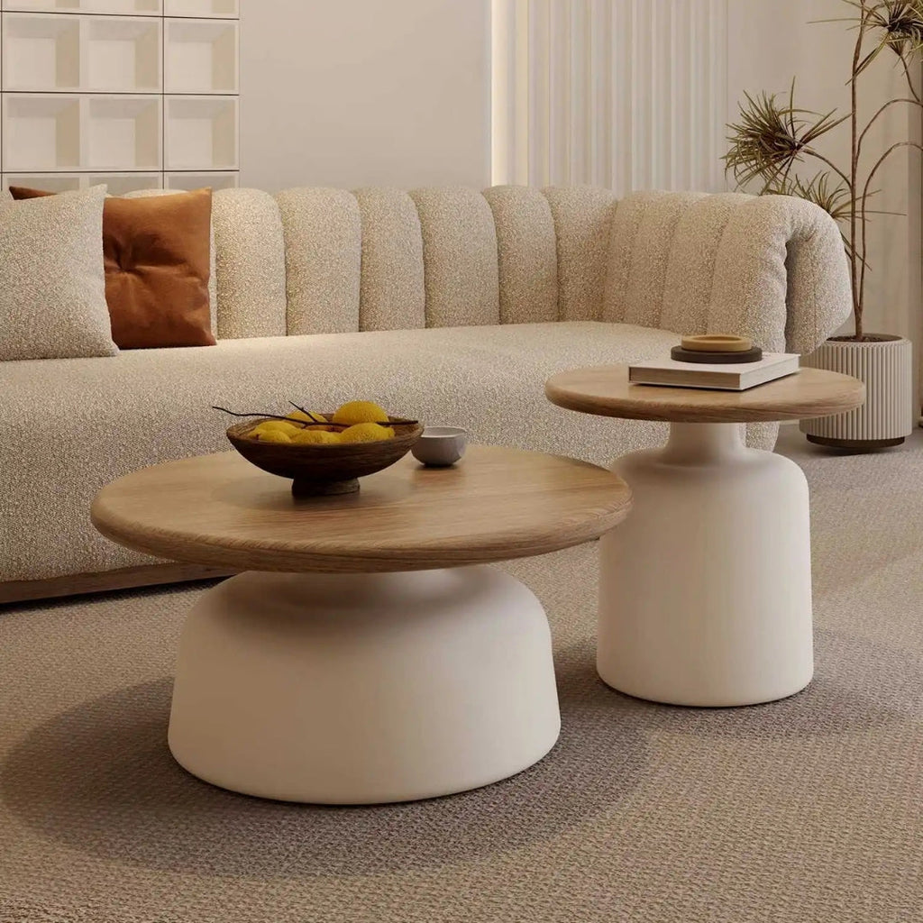 Sculpted Stonewood Circular Duo Tables

